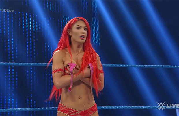 Eva-Marie-has-a-wardrobe-malfunction-before-her-match-vs.-Becky-Lynch--SmackDown-Live,-Aug.-9,-2016